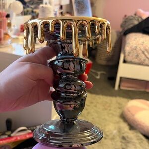Elegant Black and Gold Drip Candle Holder